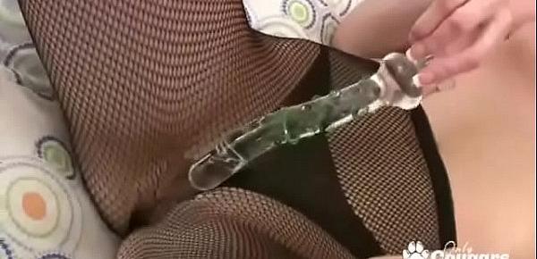  MILF Emily Kae Wraps Her Pussy Around A Glass Dildo